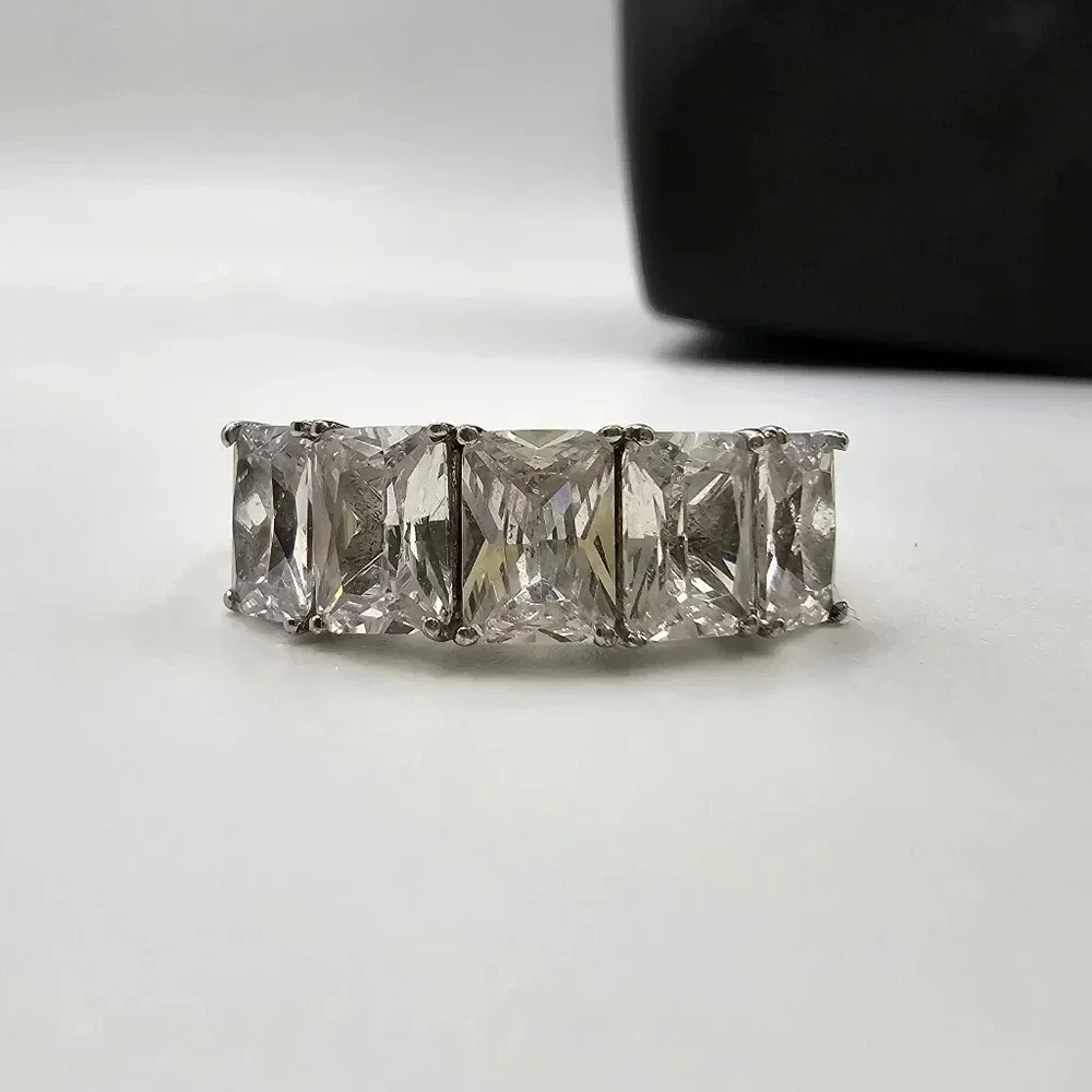 Sterling Silver Cubic Zirconia Wedding Band Emerald Cut sizes 10